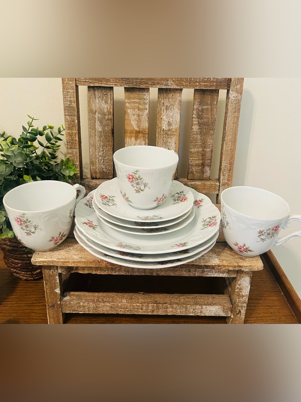Vintage Princess House Rose Garden 9 Piece Set Tea Cups & Saucers & Plates